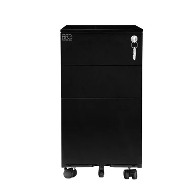 Контейнер RFG, метален, с три чекмеджета и ключ, 300 х 600 х 560 mm, черен