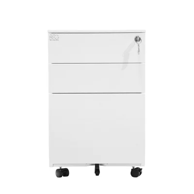 Контейнер RFG, метален, с три чекмеджета и ключ, 390 х 520 х 600 mm, бял
