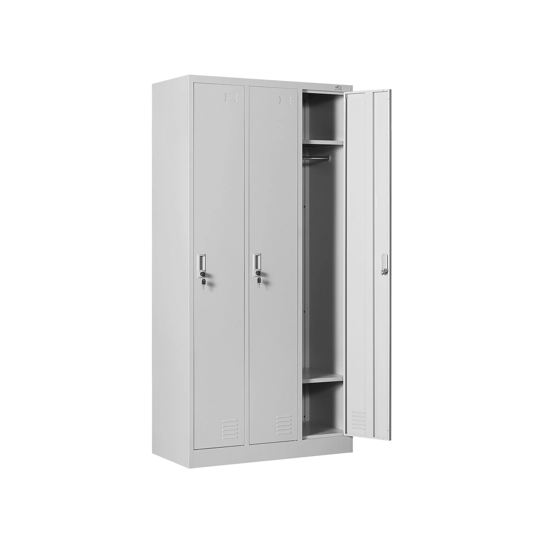 Гардероб RFG, метален, троен, 90 х 45 х 185 cm, сив