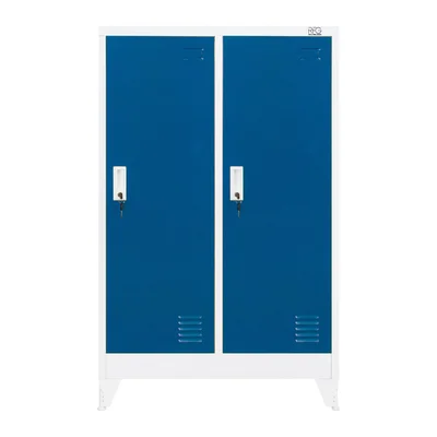 Гардероб RFG, метален, двоен, с две врати, 80 х 40 х 120 cm, бял, със сини врати