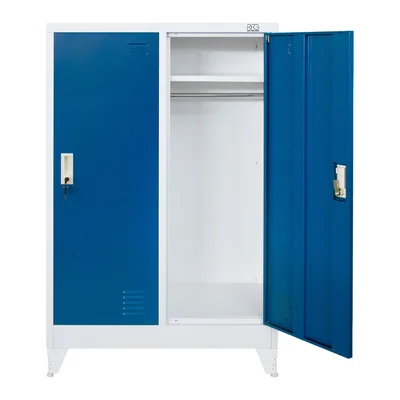 Гардероб RFG, метален, двоен, с две врати, 80 х 40 х 120 cm, бял, със сини врати
