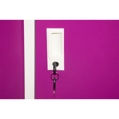 Гардероб RFG, метален, троен, с три врати, 120 х 40 х 120 cm, бял, с лилави врати