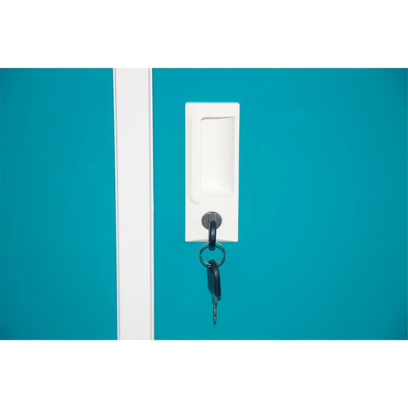 Гардероб RFG, метален, троен, с три врати, 120 х 40 х 120 cm, бял, с тюркоазени врати
