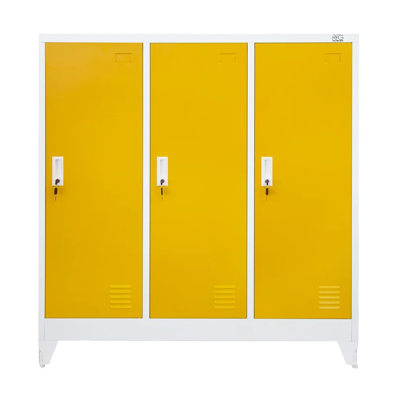 Гардероб RFG, метален, троен, с три врати, 120 х 40 х 120 cm, бял, с жълти врати