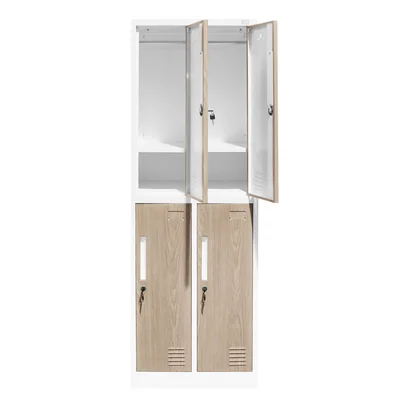 Гардероб RFG, двоен, метален, с 4 врати, 600 х 450 х 1850 mm, кехлибарен дъб и бяло
