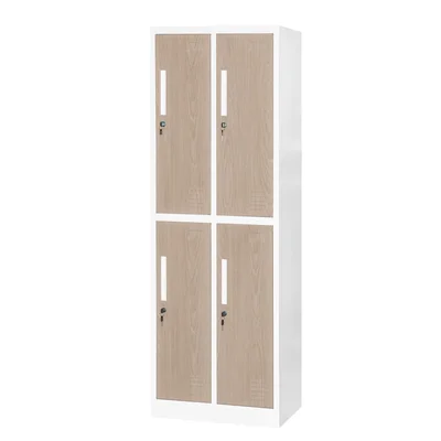 Гардероб RFG, двоен, метален, с 4 врати, 600 х 450 х 1850 mm, кехлибарен дъб и бяло