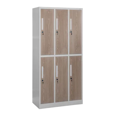 Гардероб RFG, троен, метален, с 6 врати, 900 х 450 х 1850 mm, кехлибарен дъб и бяло