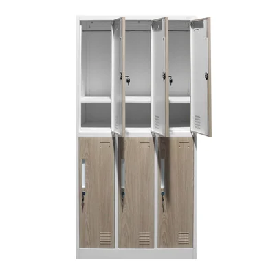 Гардероб RFG, троен, метален, с 6 врати, 900 х 450 х 1850 mm, кехлибарен дъб и бяло