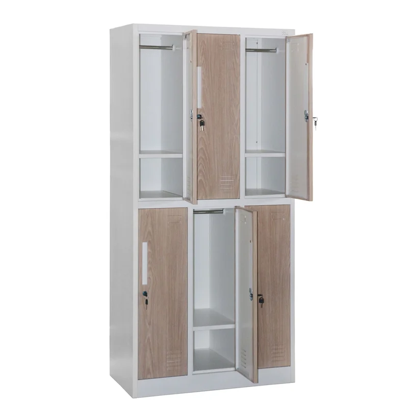 Гардероб RFG, троен, метален, с 6 врати, 900 х 450 х 1850 mm, кехлибарен дъб и бяло