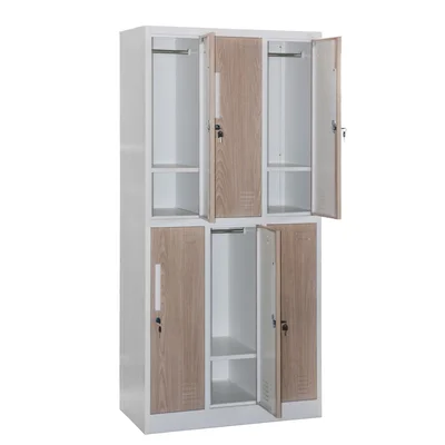 Гардероб RFG, троен, метален, с 6 врати, 900 х 450 х 1850 mm, кехлибарен дъб и бяло