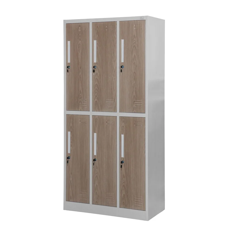 Гардероб RFG, троен, метален, с 6 врати, 900 х 450 х 1850 mm, кехлибарен дъб и бяло