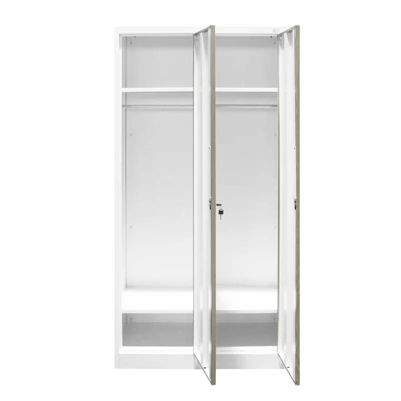 Гардероб RFG, двоен, метален, 900 х 450 х 1850 mm, кехлибарен дъб и бяло