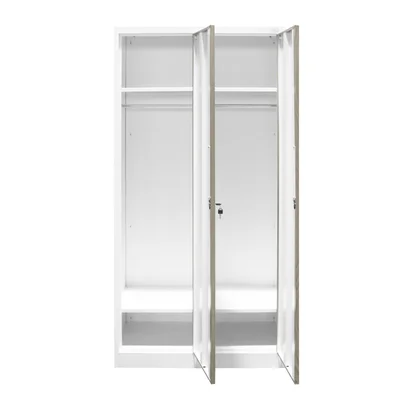 Гардероб RFG, двоен, метален, 900 х 450 х 1850 mm, кехлибарен дъб и бяло