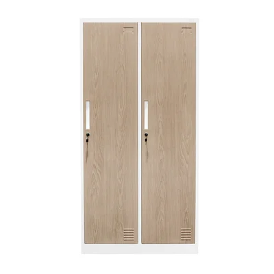 Гардероб RFG, двоен, метален, 900 х 450 х 1850 mm, кехлибарен дъб и бяло