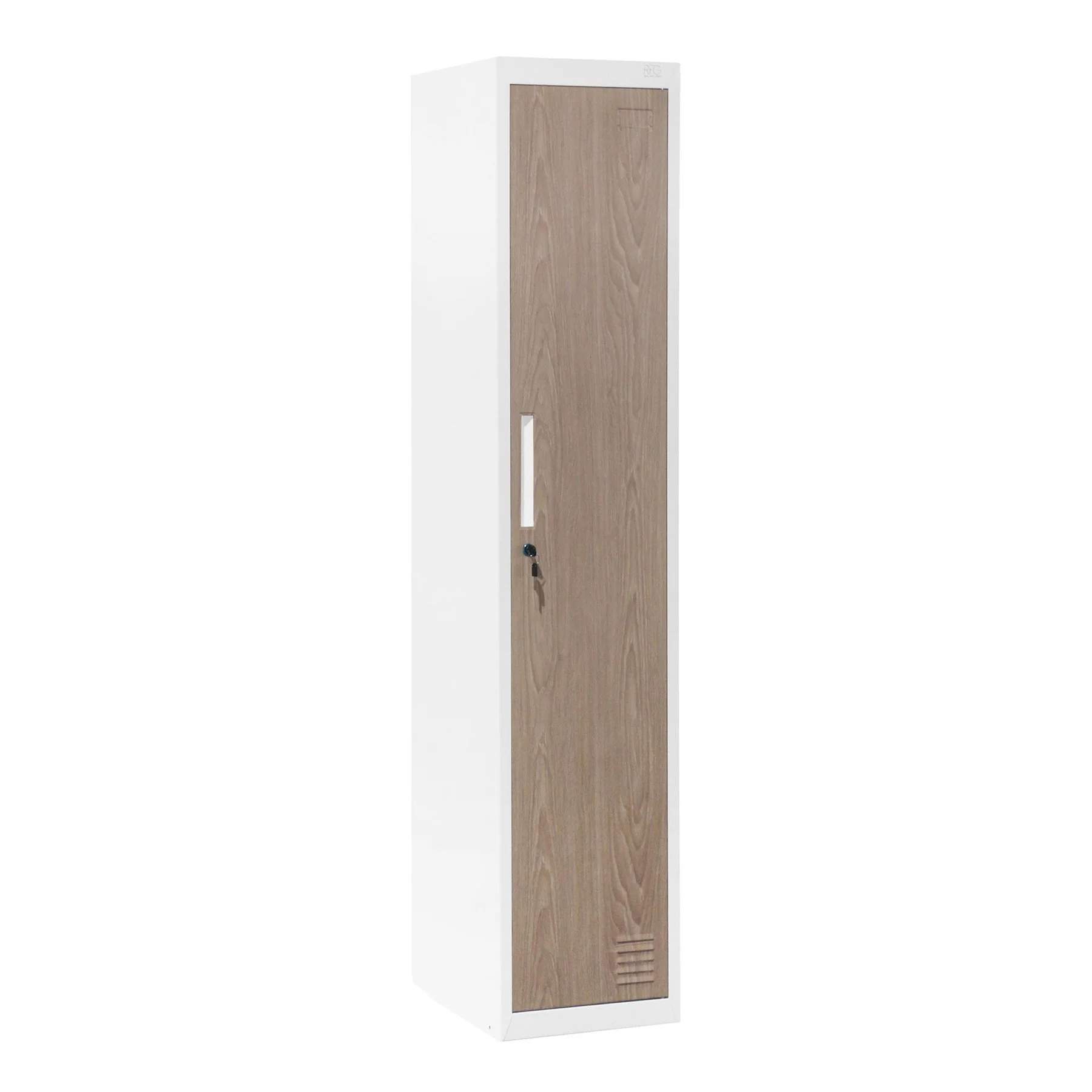 Гардероб RFG, единичен, метален, 380 х 450 х 1850 mm, кехлибарен дъб и бяло