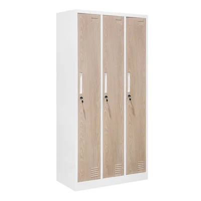 Гардероб RFG, троен, метален, 900 х 450 х 1850 mm, кехлибарен дъб и бяло