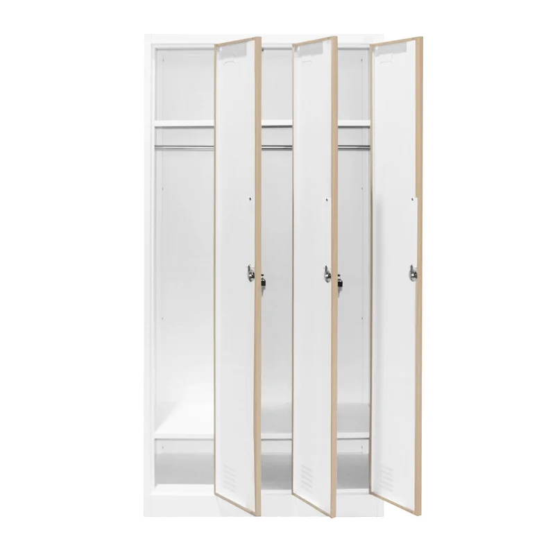Гардероб RFG, троен, метален, 900 х 450 х 1850 mm, кехлибарен дъб и бяло