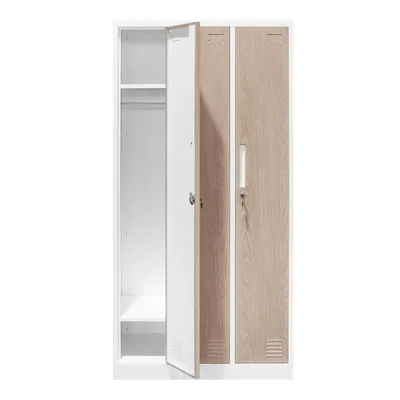 Гардероб RFG, троен, метален, 900 х 450 х 1850 mm, кехлибарен дъб и бяло