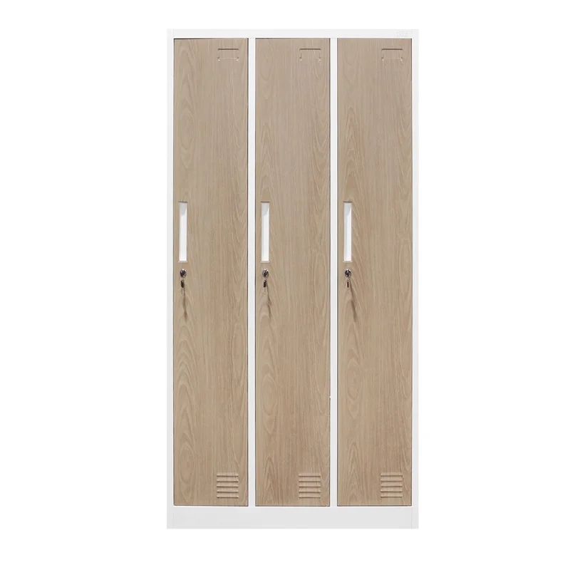 Гардероб RFG, троен, метален, 900 х 450 х 1850 mm, кехлибарен дъб и бяло