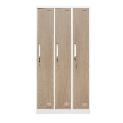 Гардероб RFG, троен, метален, 900 х 450 х 1850 mm, кехлибарен дъб и бяло