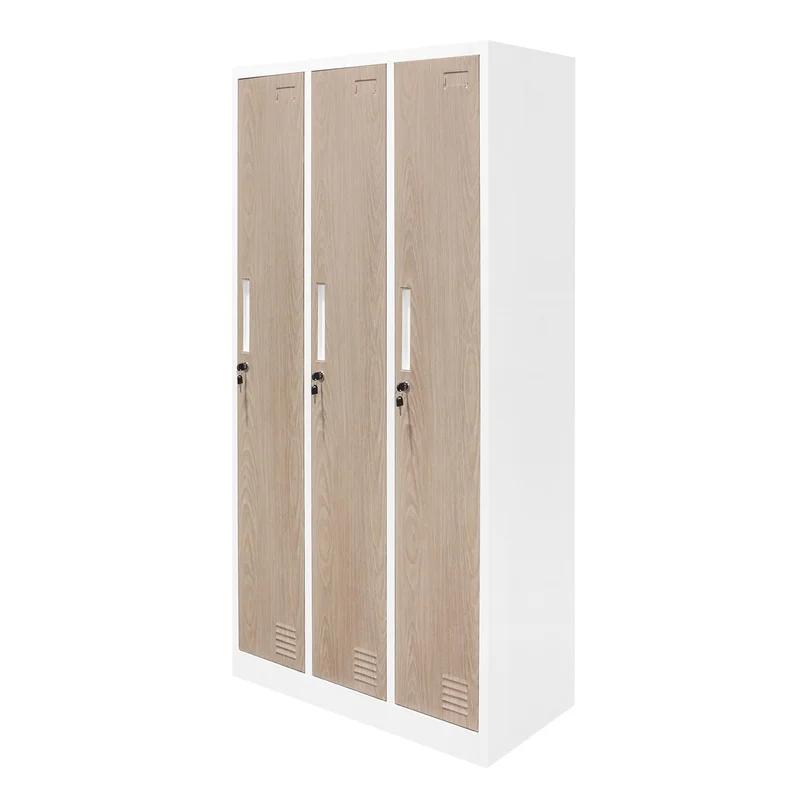 Гардероб RFG, троен, метален, 900 х 450 х 1850 mm, кехлибарен дъб и бяло