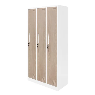 Гардероб RFG, троен, метален, 900 х 450 х 1850 mm, кехлибарен дъб и бяло