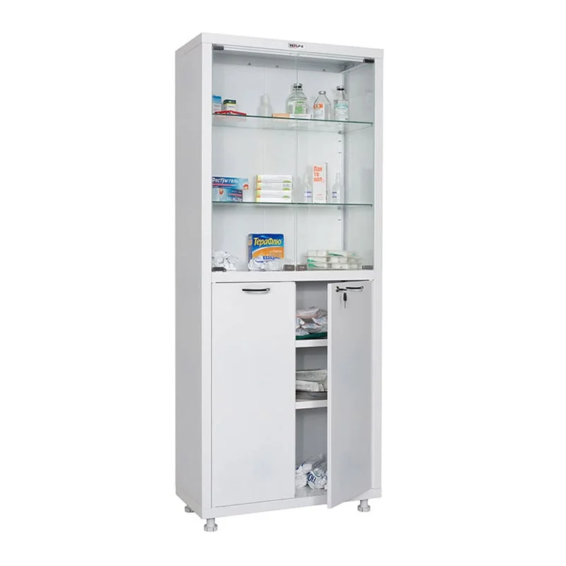 Шкаф, медицински, със стъклена врата, 700 х 320 х 1650-1750 mm, метален, бял