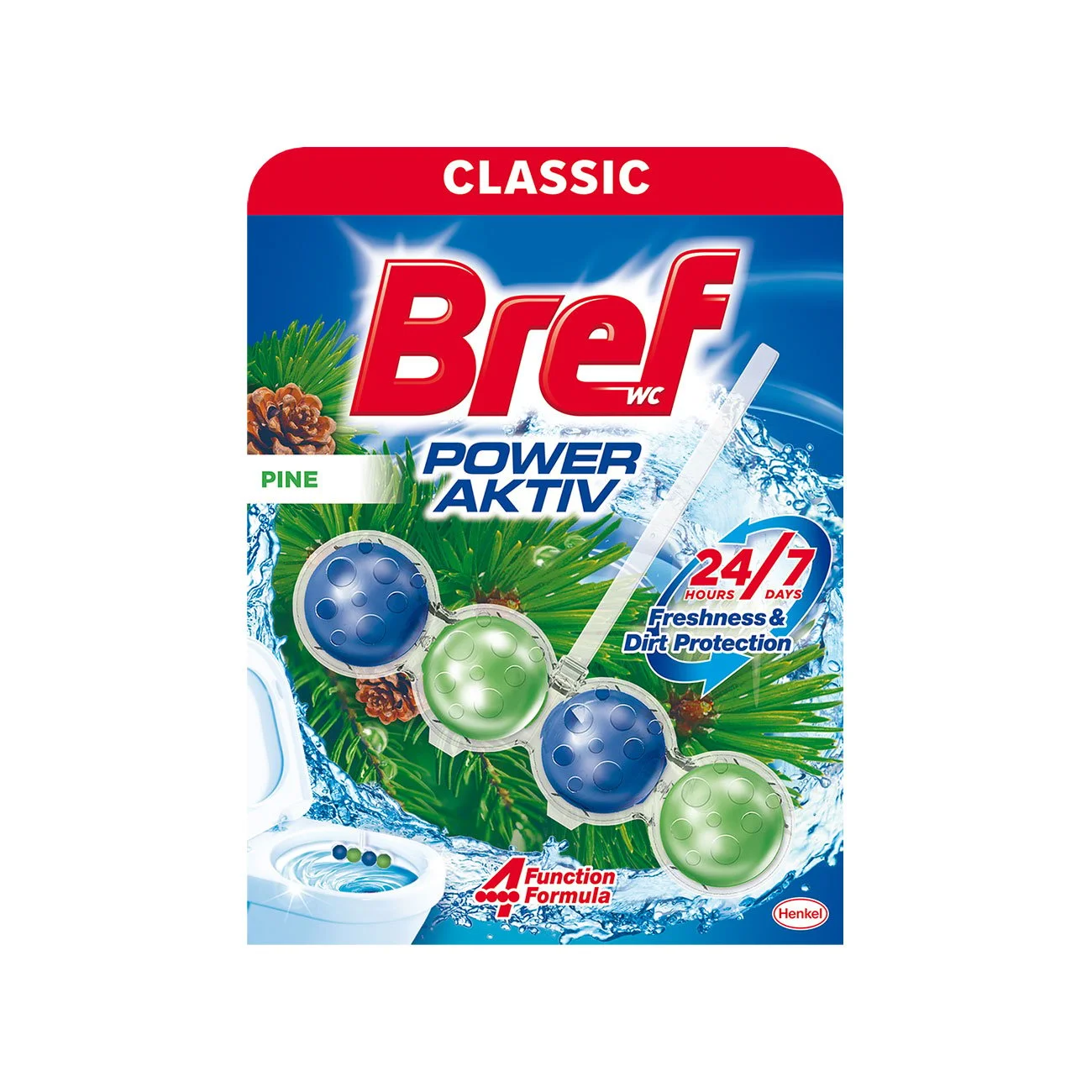 Ароматизатор за тоалетна Bref Power Aktiv, бор, 50 g