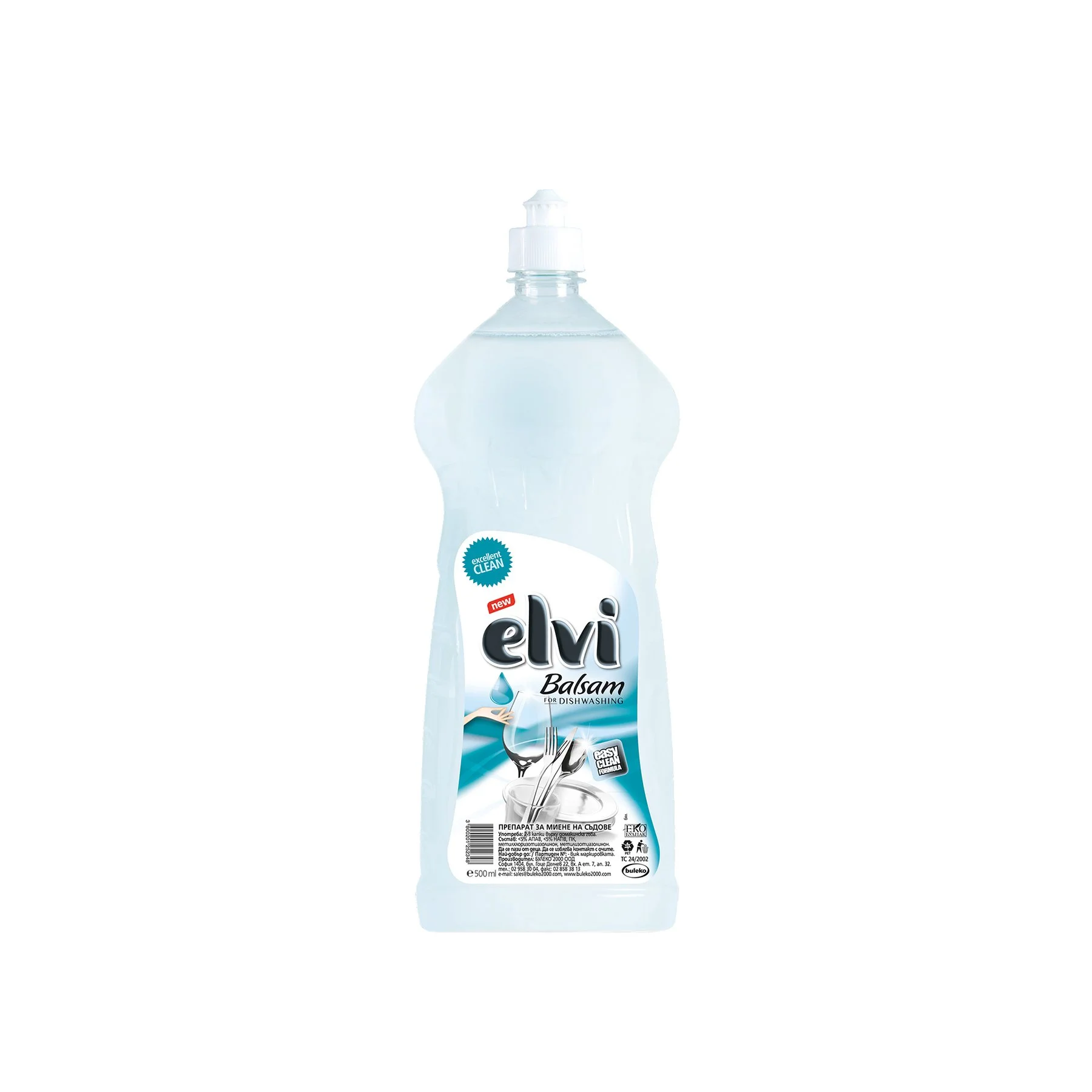 Препарат за миене на съдове Elvi Balsam, 500 ml, бял