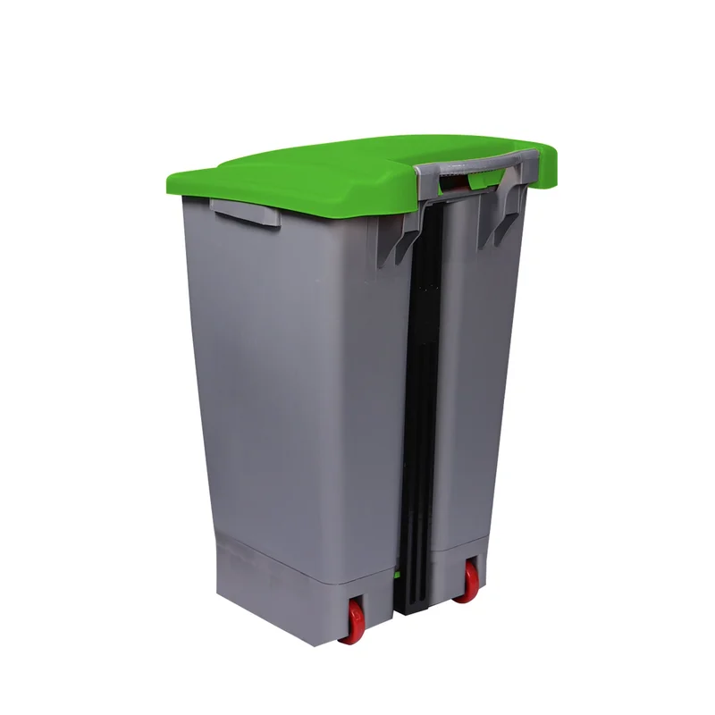 Кош за отпадъци Planet, за разделно събиране, с педал, пластмасов, 70 L, зелен