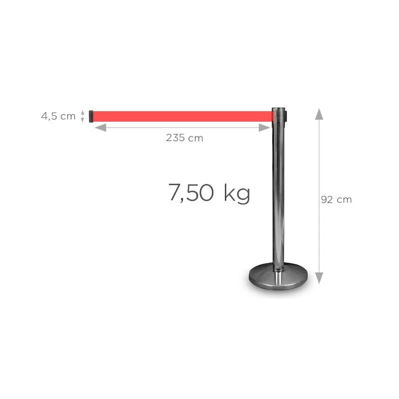 Ограничително колче, хром, с червена лента, 235 cm, широчина 320 mm, височина 920 mm
