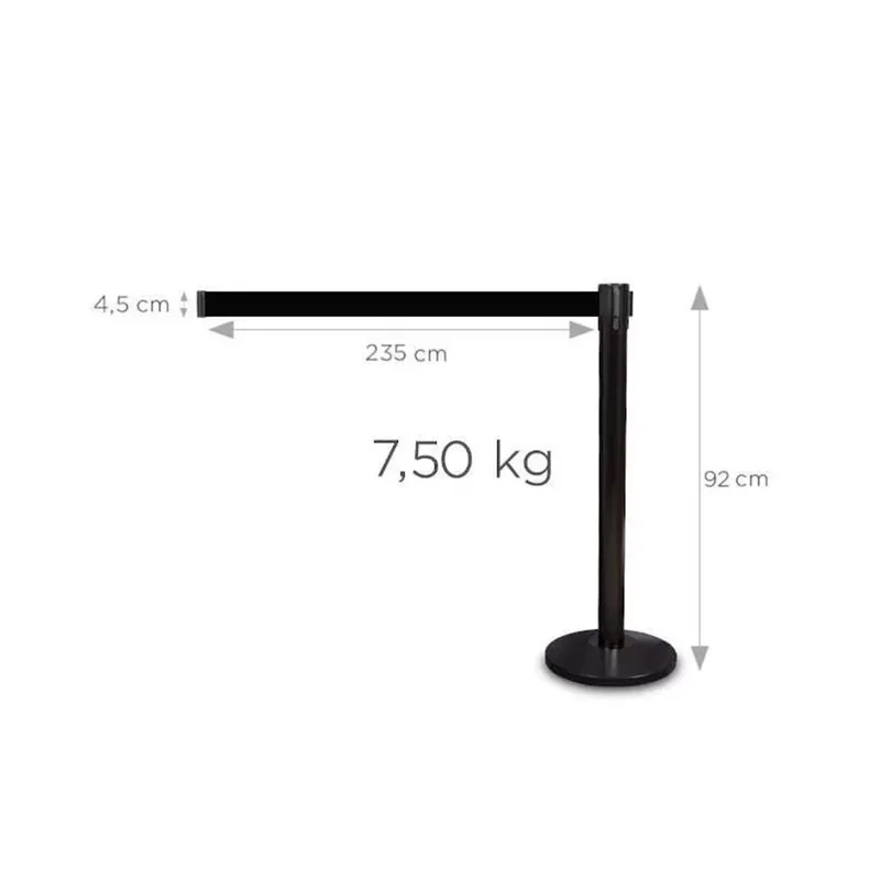 Ограничително колче, черно, с черна лента, дължина 225 cm