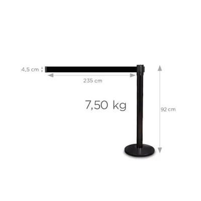 Ограничително колче, черно, с черна лента, дължина 225 cm