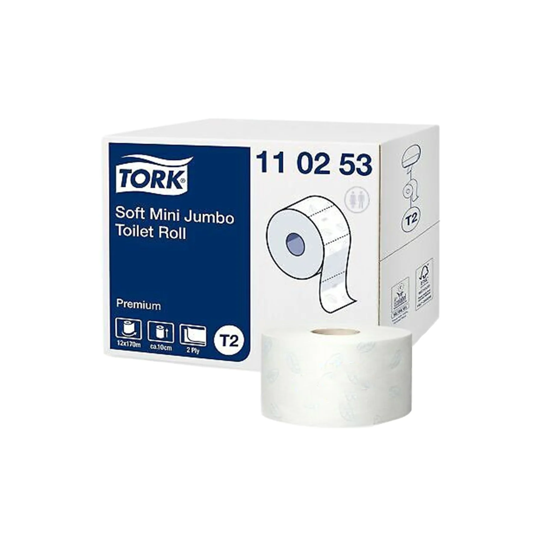 Тоалетна хартия Tork Mini Jumbo Premium, двупластова, 170 m, 12 броя
