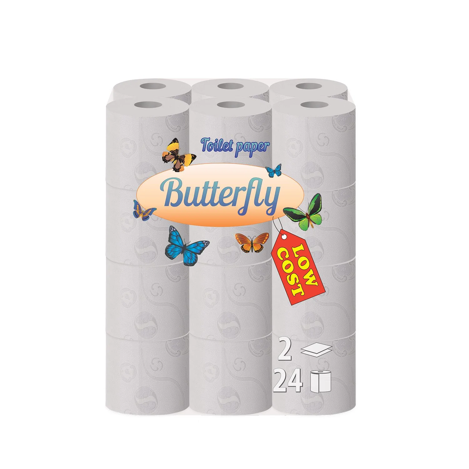 Тоалетна хартия Butterfly, двупластова, 150 къса, 24 броя