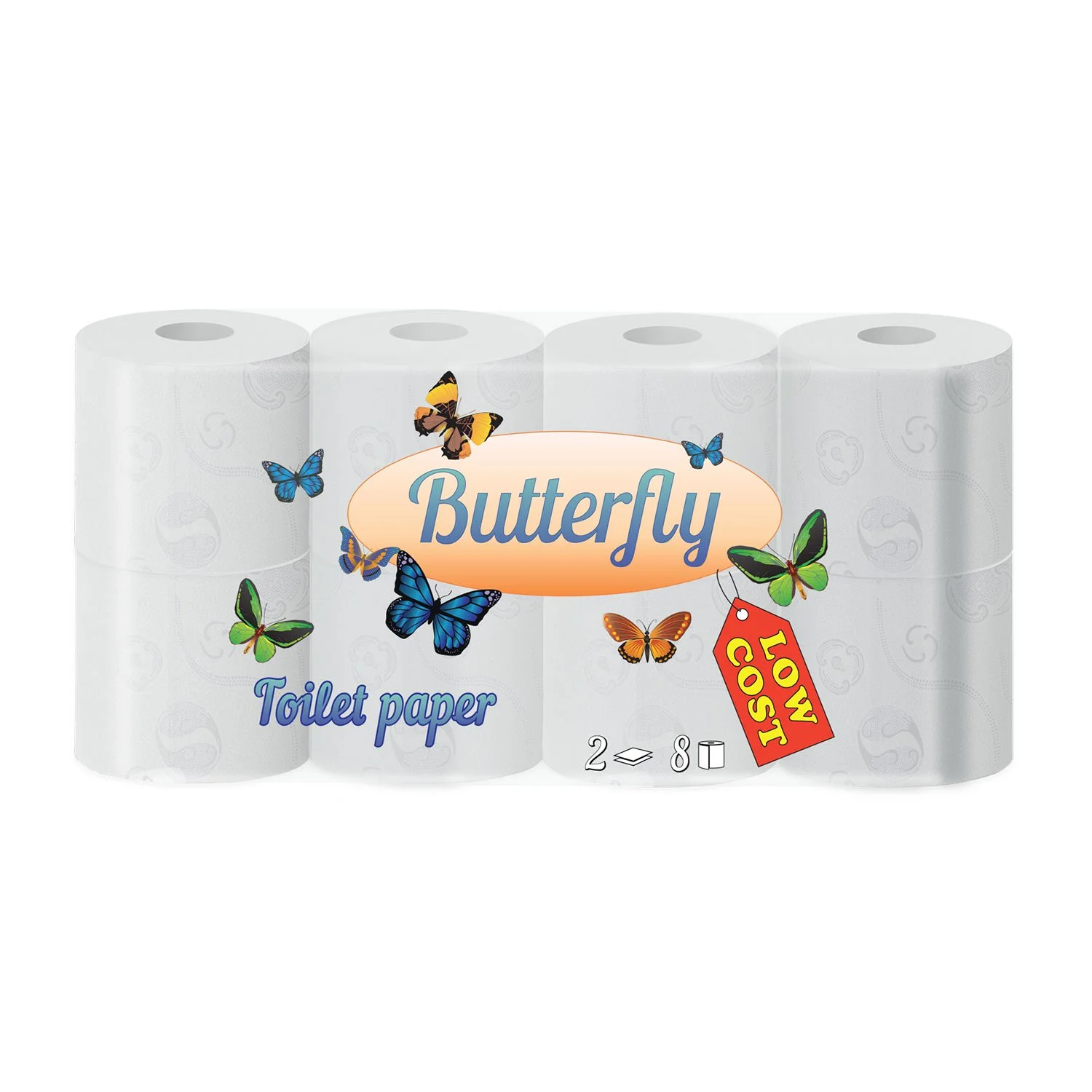 Тоалетна хартия Butterfly, двупластова, 150 къса, 8 броя