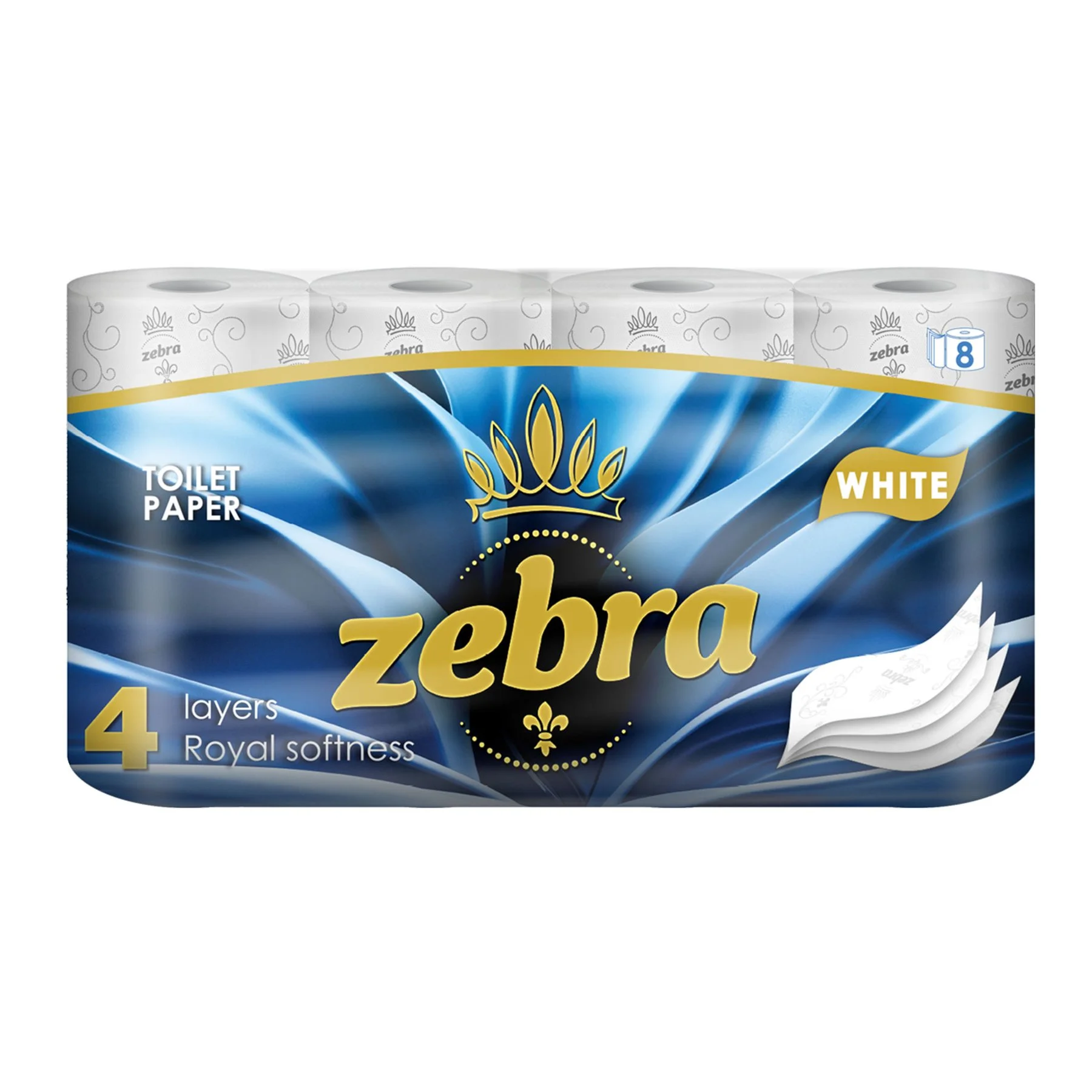 Тоалетна хартия Zebra White, четирипластова, 130 къса, 8 броя