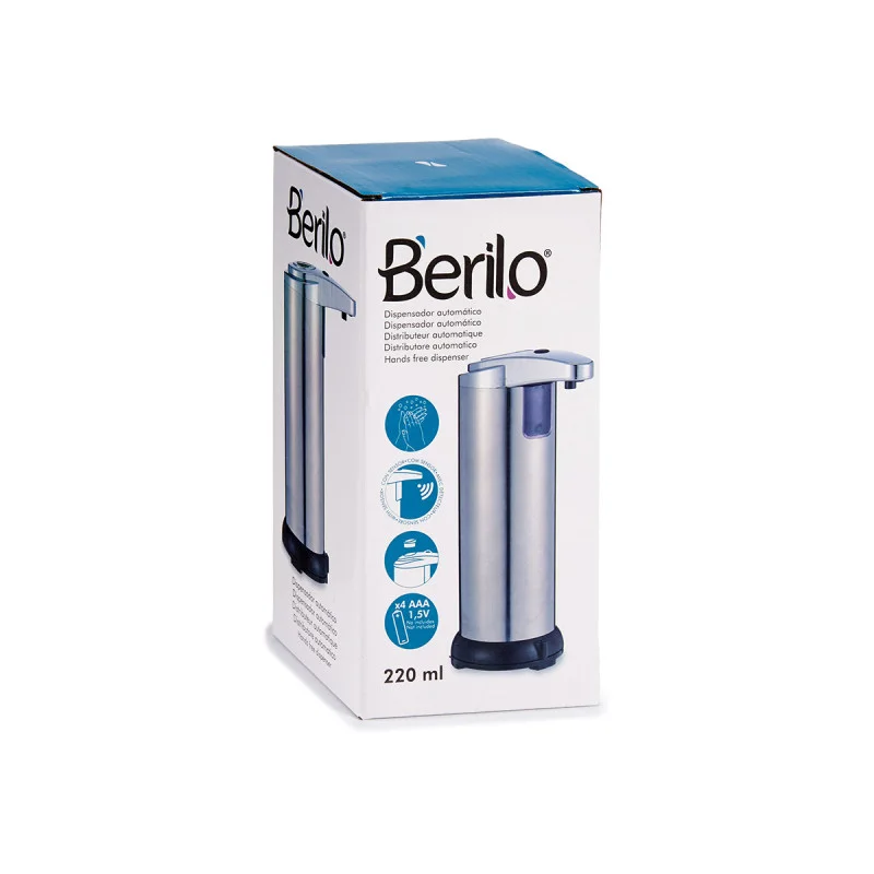 Диспенсър за течен сапун Berilo, безконтактен, 220 ml, сребрист