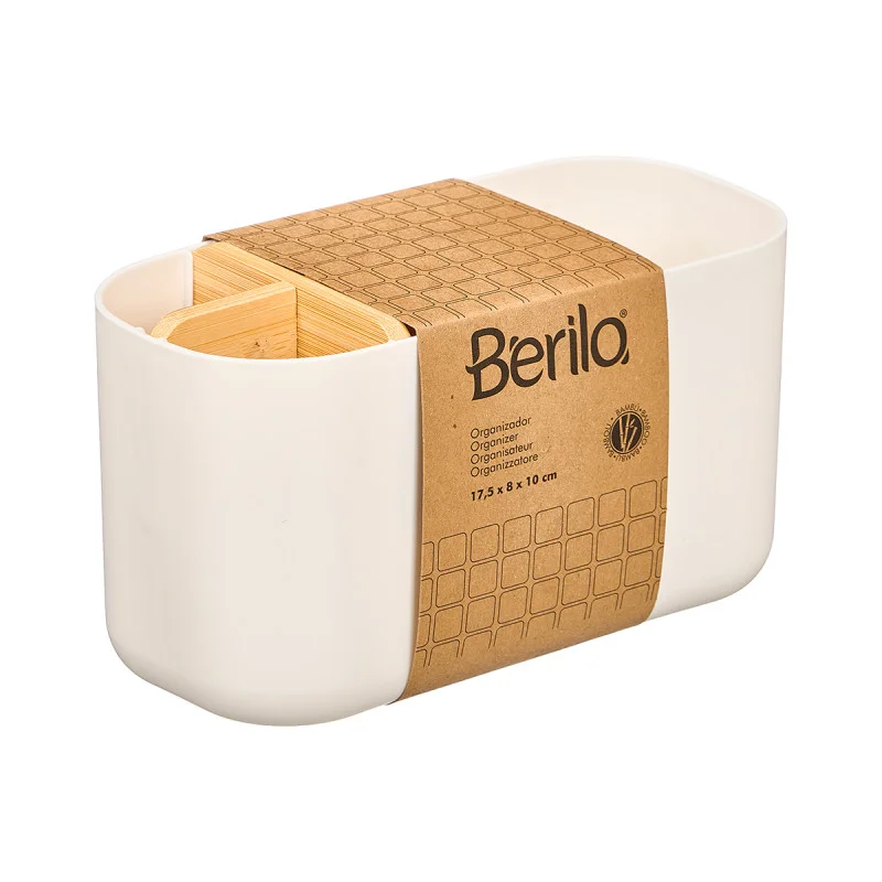 Органайзер Berilo, 5 отделения, пластмаса и бамбук, бял