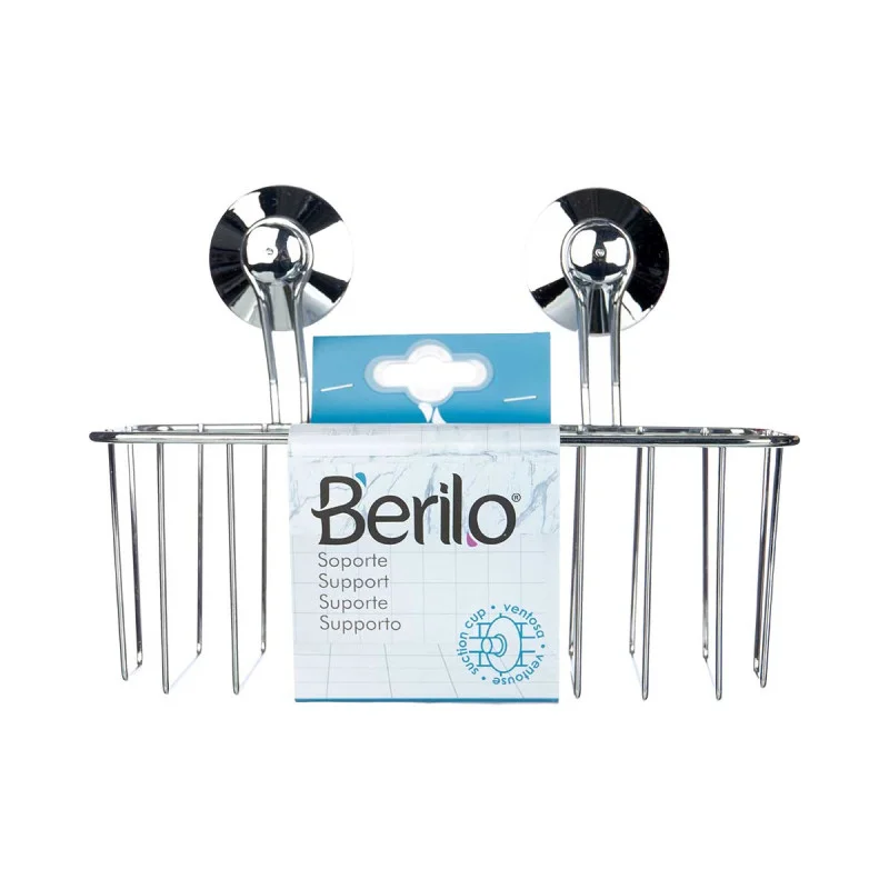 Поставка за баня Berilo, стенна, правоъгълна, метална, с вакуум, сребриста
