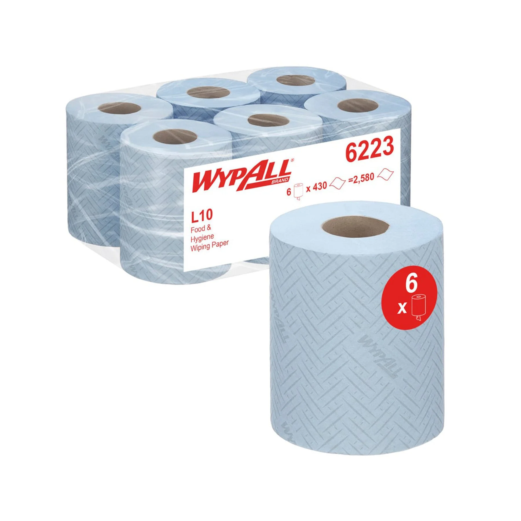 Хартия за почистване Kimberly-Clark WypAll Reach 6223 Centrefeed, на ролка, 430 къса, 163 m, синя, 6 броя
