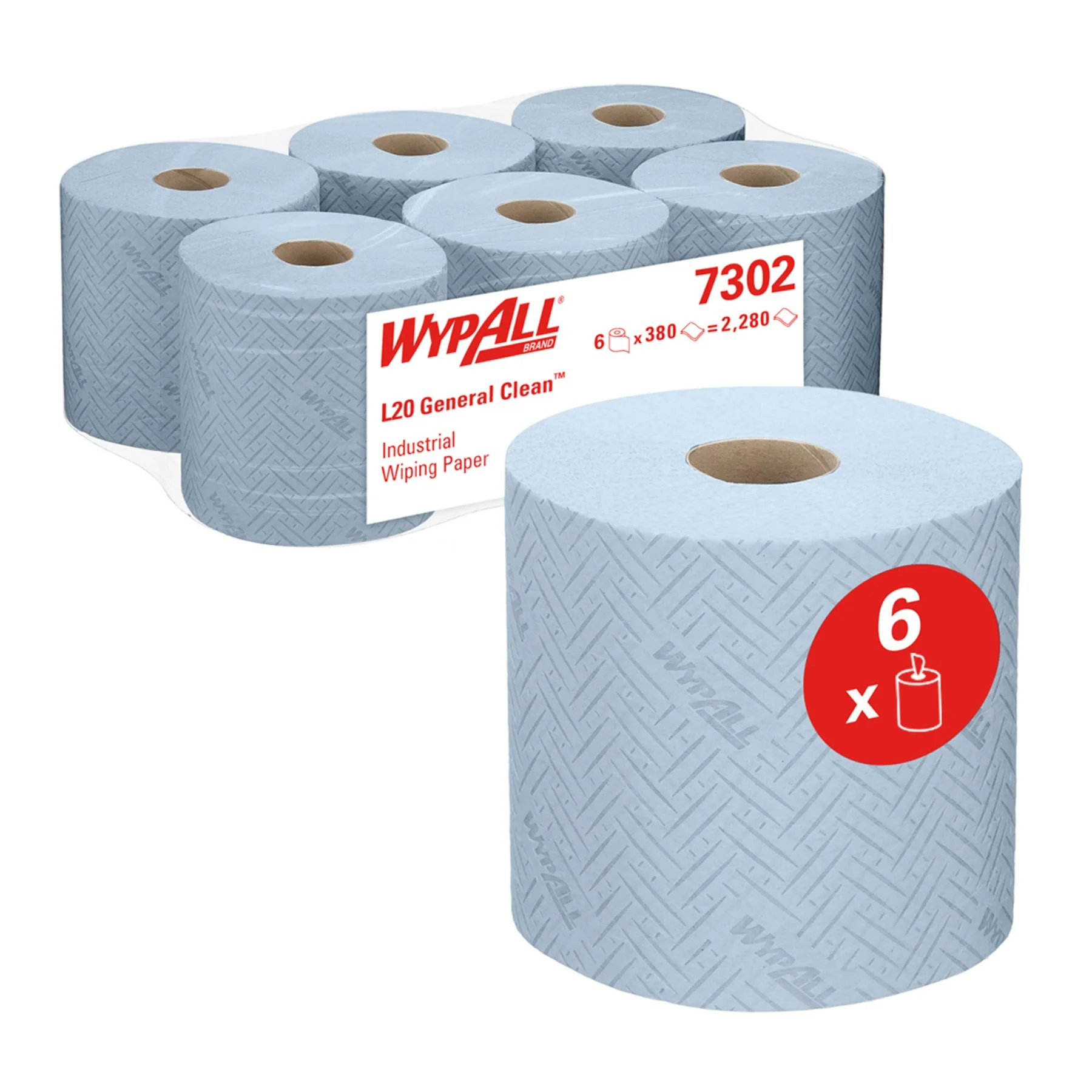 Кърпи за почистване Kimberly-Clark WypAll L20 7302 Centrefeed, на ролка, 38 х 18.3 cm, 380 къса, сини, 6 броя