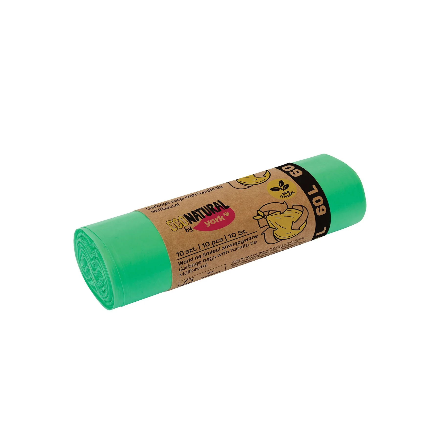 Торби за смет York Eco Natural, с връзка, 60 L, 10 броя