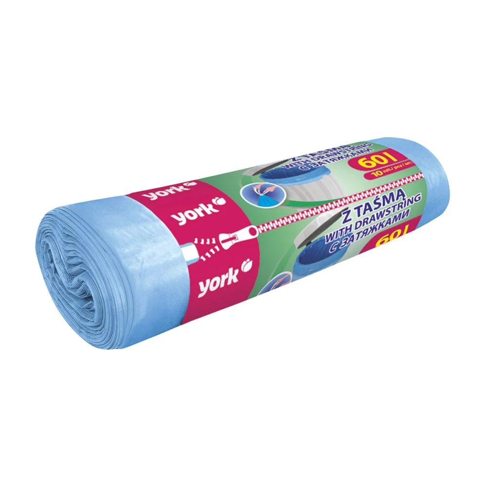 Торби за смет York, с връв, 60 L, 10 броя