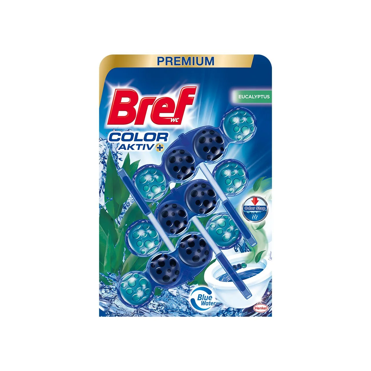 Ароматизатор за тоалетна Bref Color Active, евкалипт, 3 х 50 g