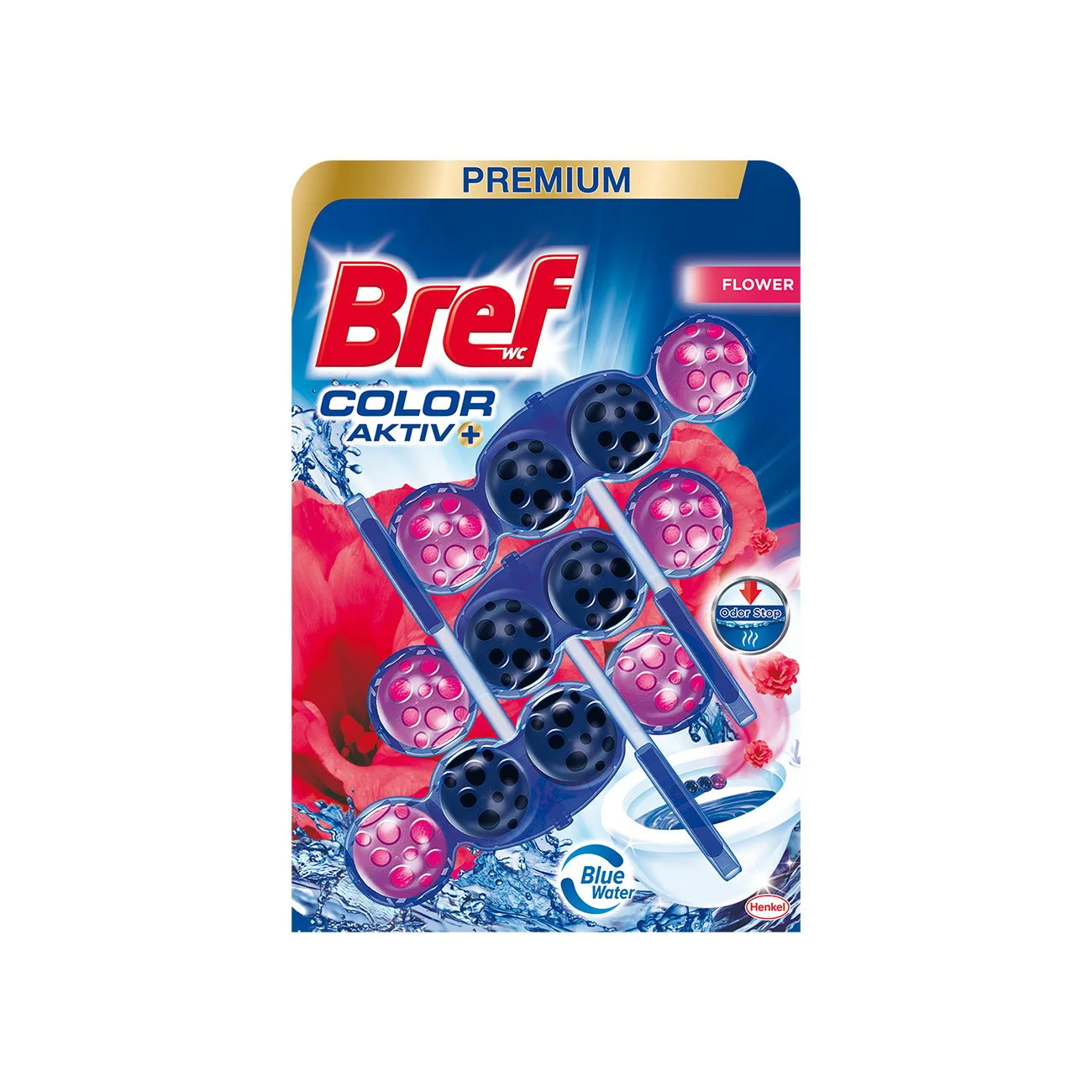 Ароматизатор за тоалетна Bref Color Active, свежи цветя, 3 х 50 g
