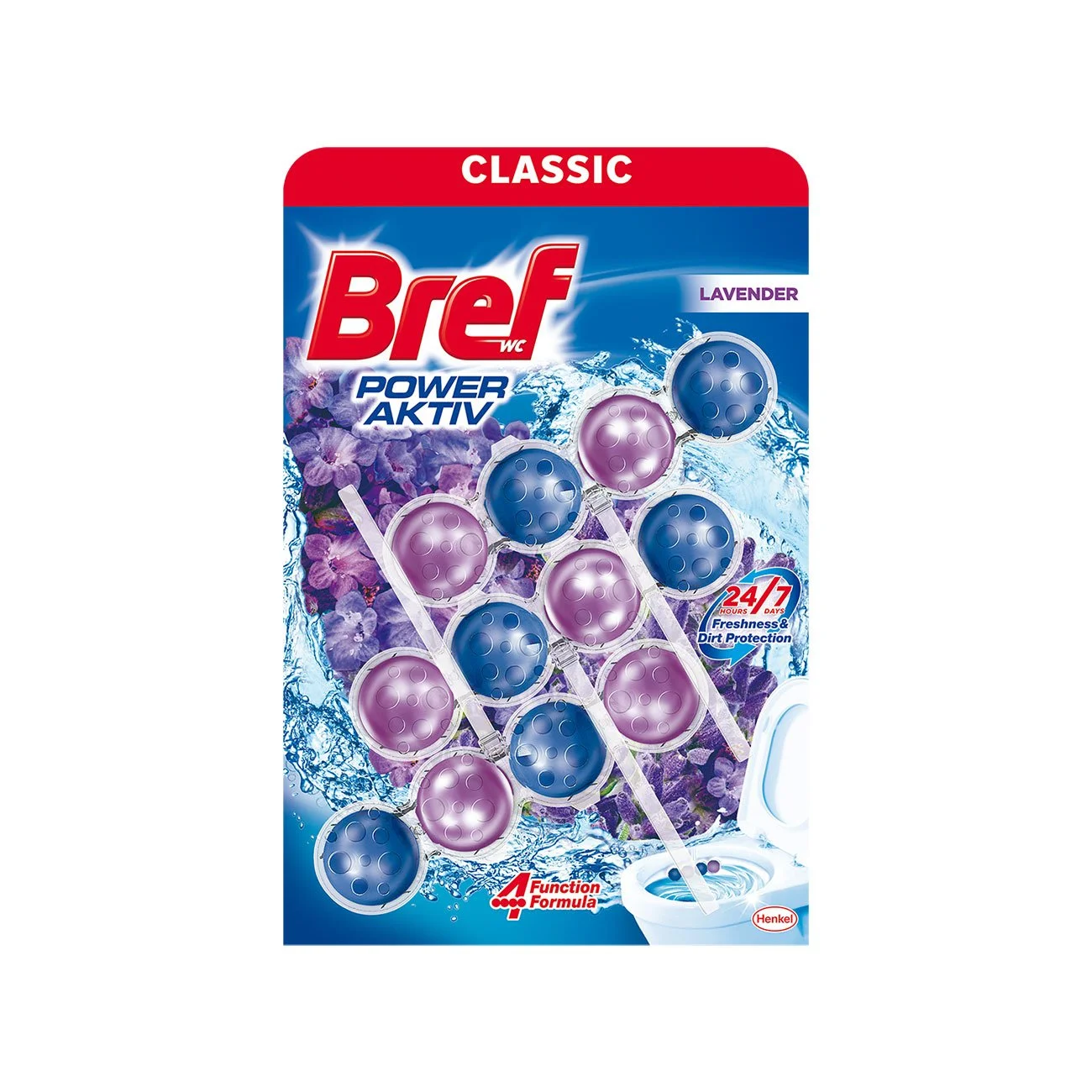 Ароматизатор за тоалетна Bref WC Active Power, лавандула, 50 g, 3 броя