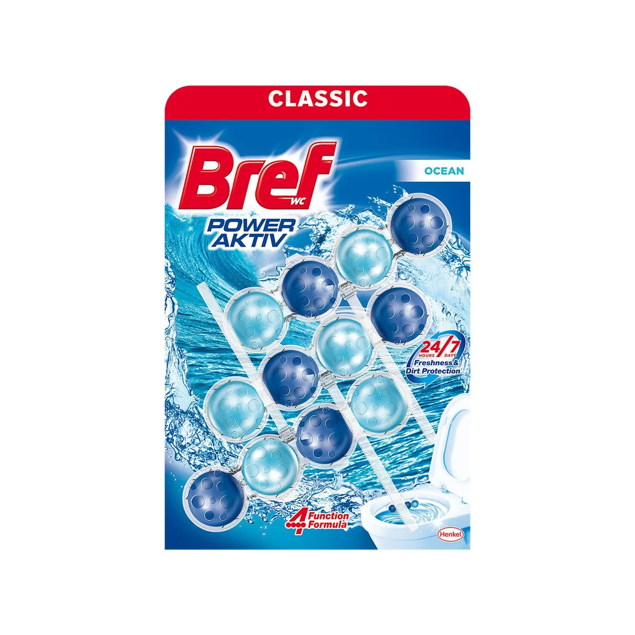 Ароматизатор за тоалетна Bref Active Power Trio Pack, океан, 50 g, 3 броя