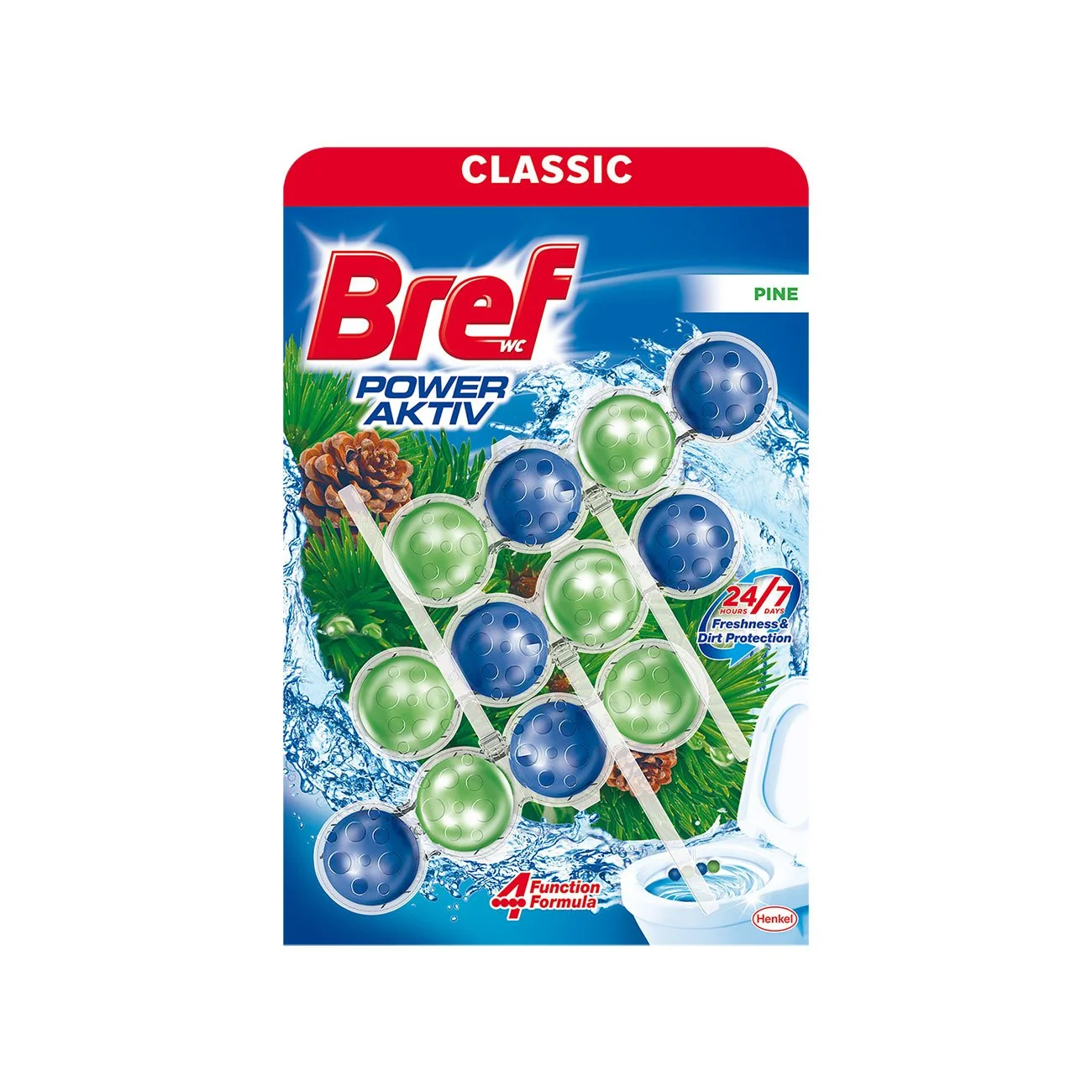 Ароматизатор за тоалетна Bref Active Power Trio Pack, бор, 50 g, 3 броя