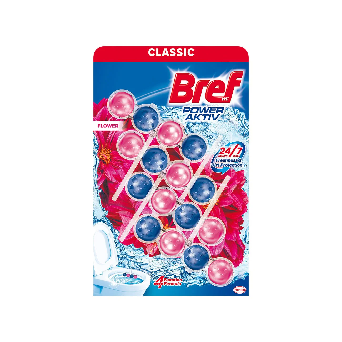 Ароматизатор за тоалетна Bref Power Aktiv, цветя, 4 х 50 g